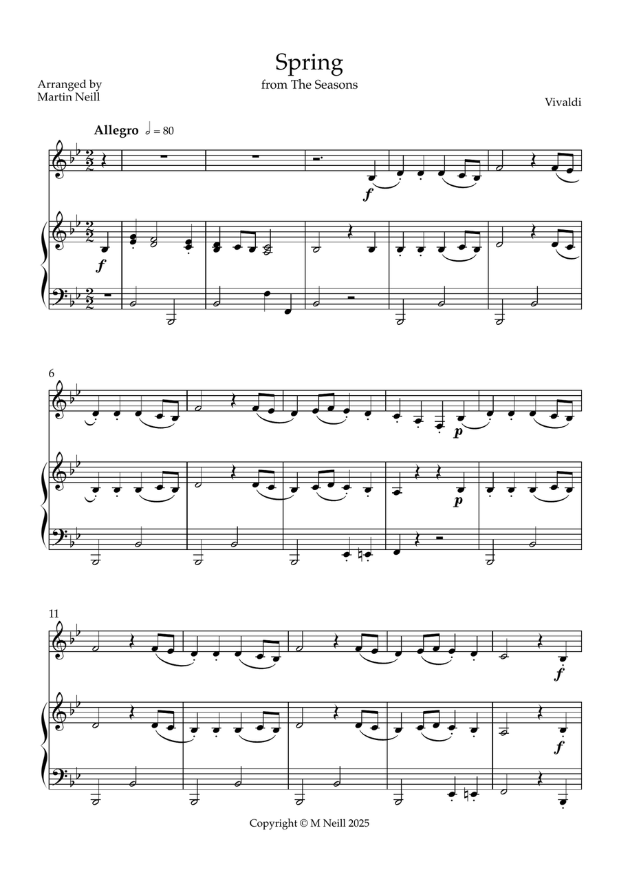 Spring from The Four Seasons B-Flat Clarinet scores gallery preview page 1
