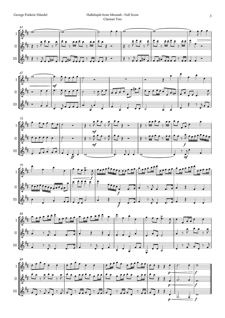 Hallelujah by Friedrich Händel for Clarinet Trio Clarinet Trio scores gallery preview page 3