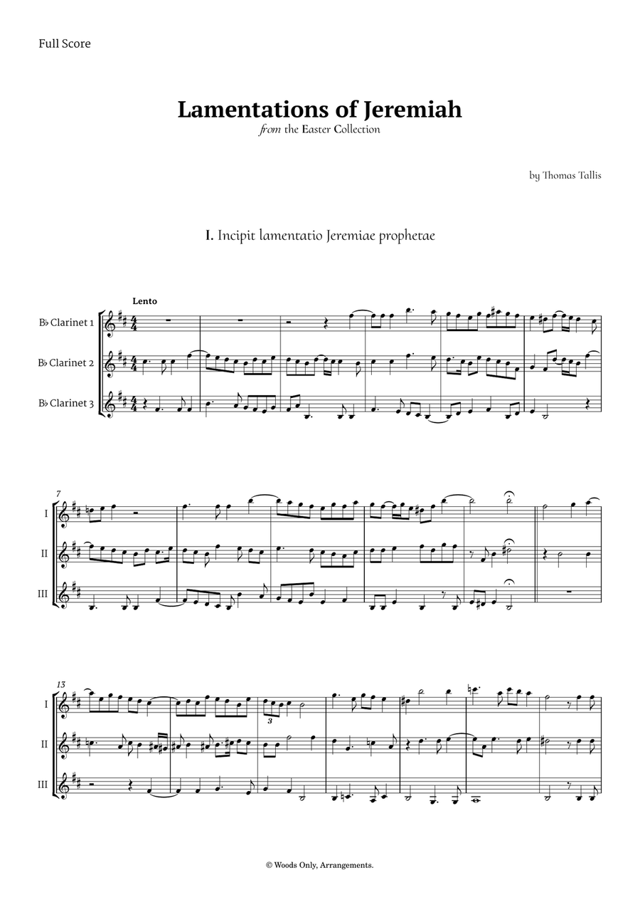 Lamentations of Jeremiah by Thomas Tallis for Clarinet Trio Clarinet Trio scores gallery preview page 1