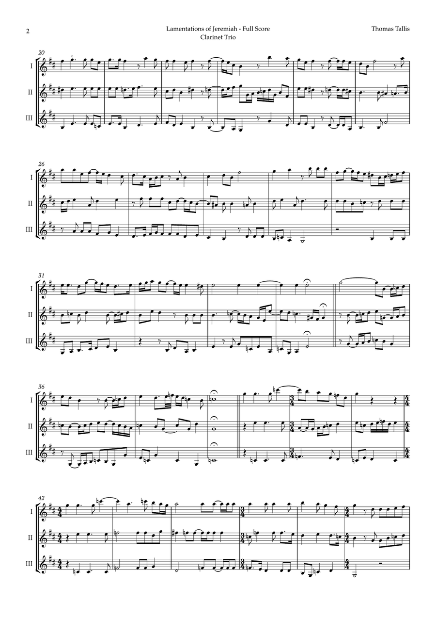 Lamentations of Jeremiah by Thomas Tallis for Clarinet Trio Clarinet Trio scores gallery preview page 2