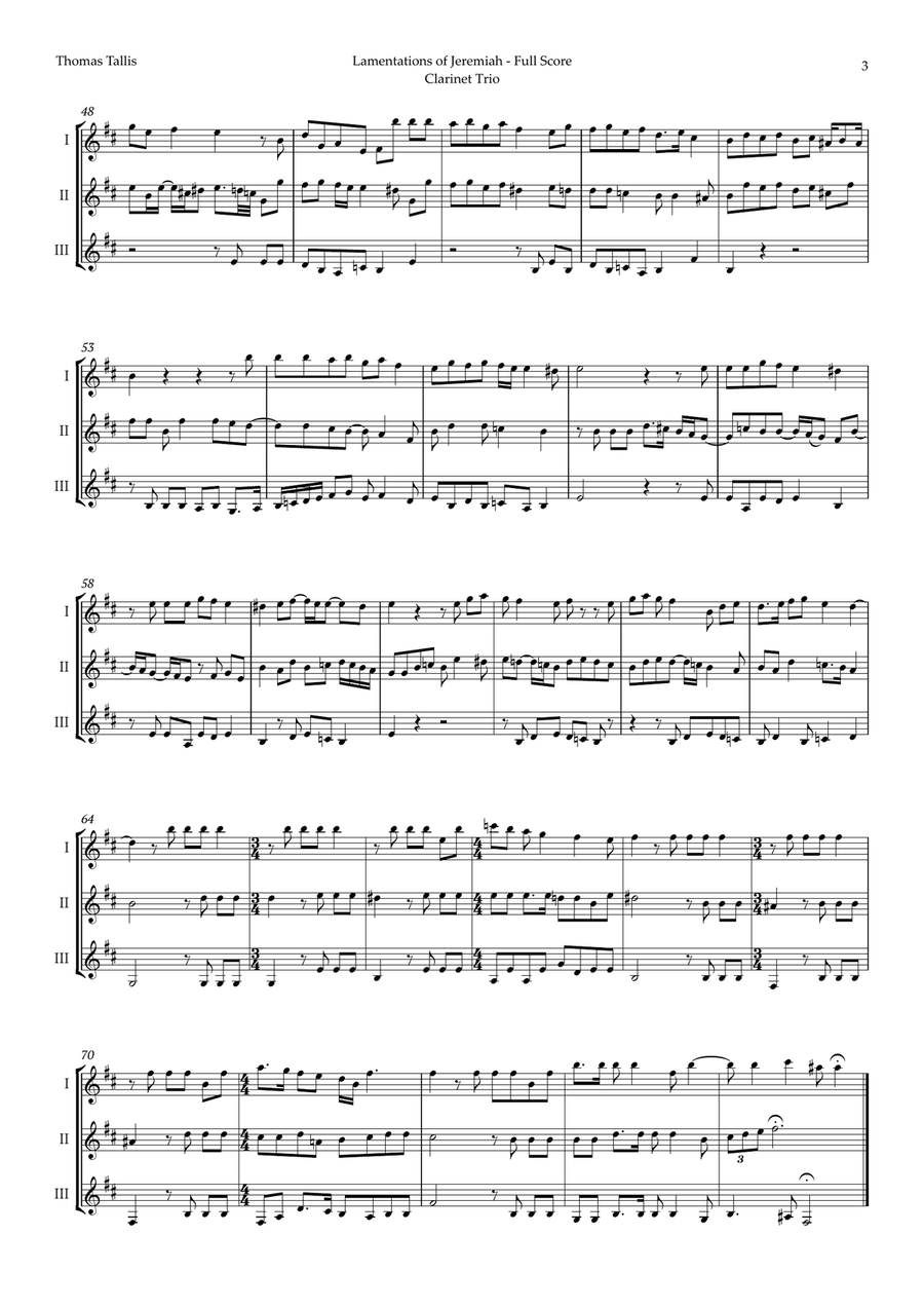Lamentations of Jeremiah by Thomas Tallis for Clarinet Trio Clarinet Trio scores gallery preview page 3