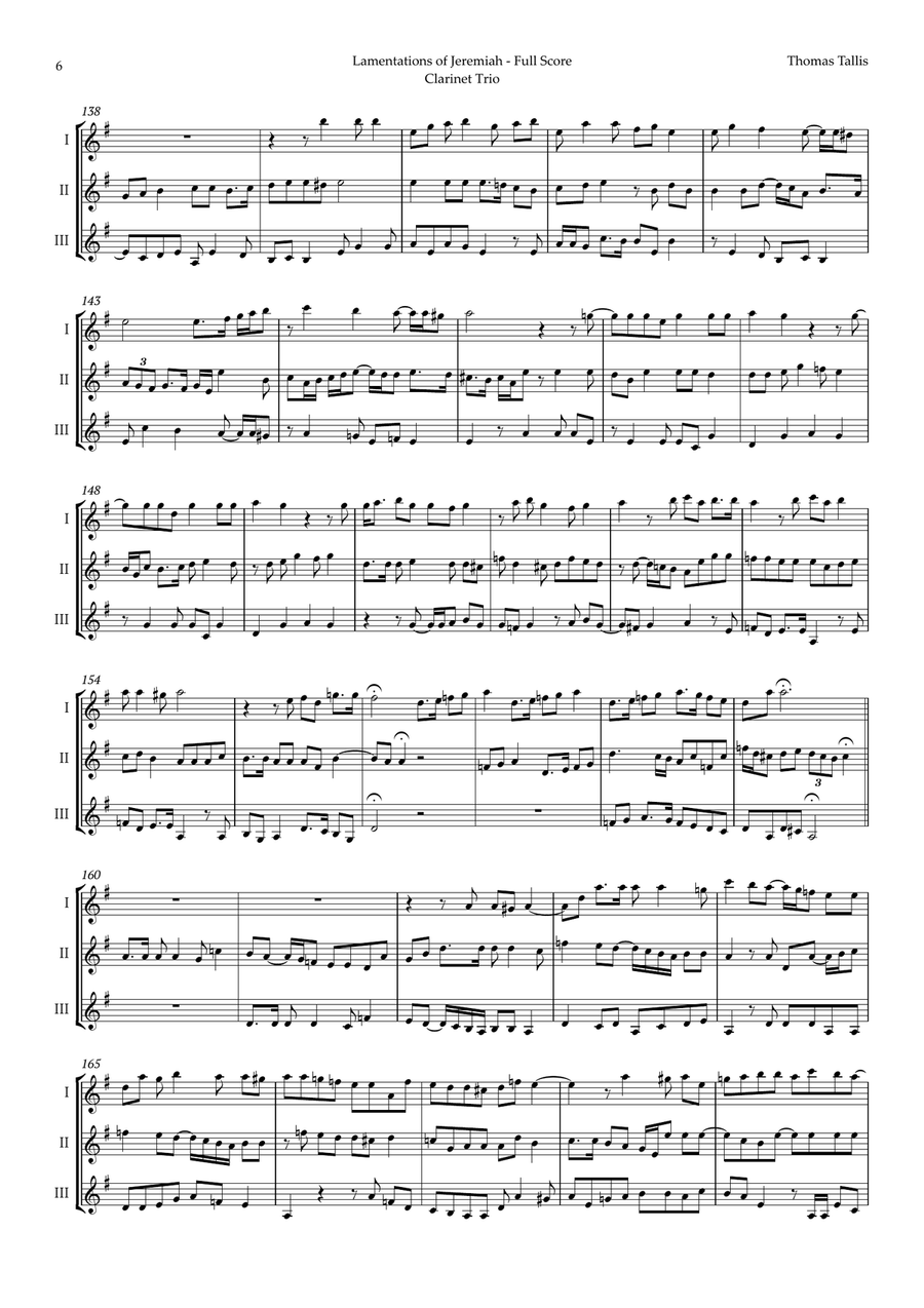Lamentations of Jeremiah by Thomas Tallis for Clarinet Trio Clarinet Trio scores gallery preview page 6