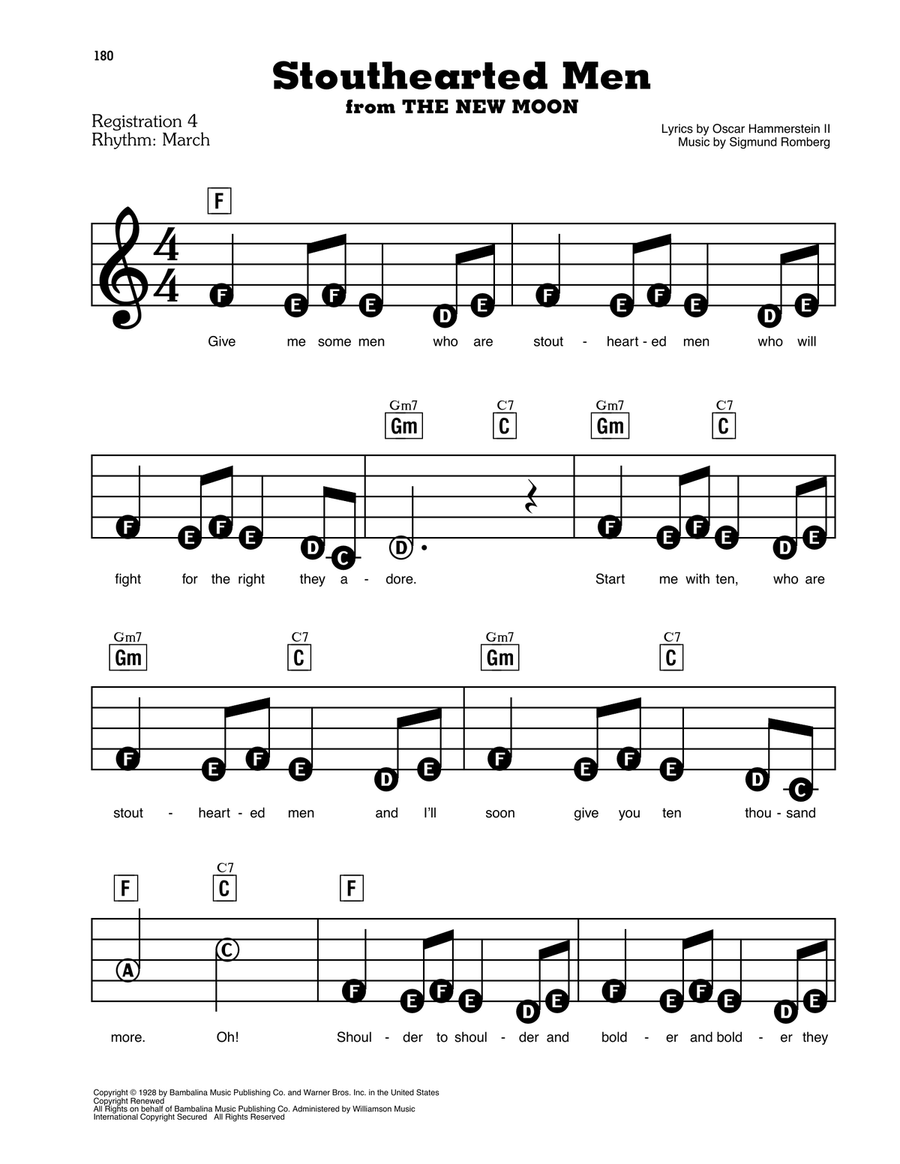 Stouthearted Men (from The New Moon) Electronic Keyboard scores gallery preview page 1