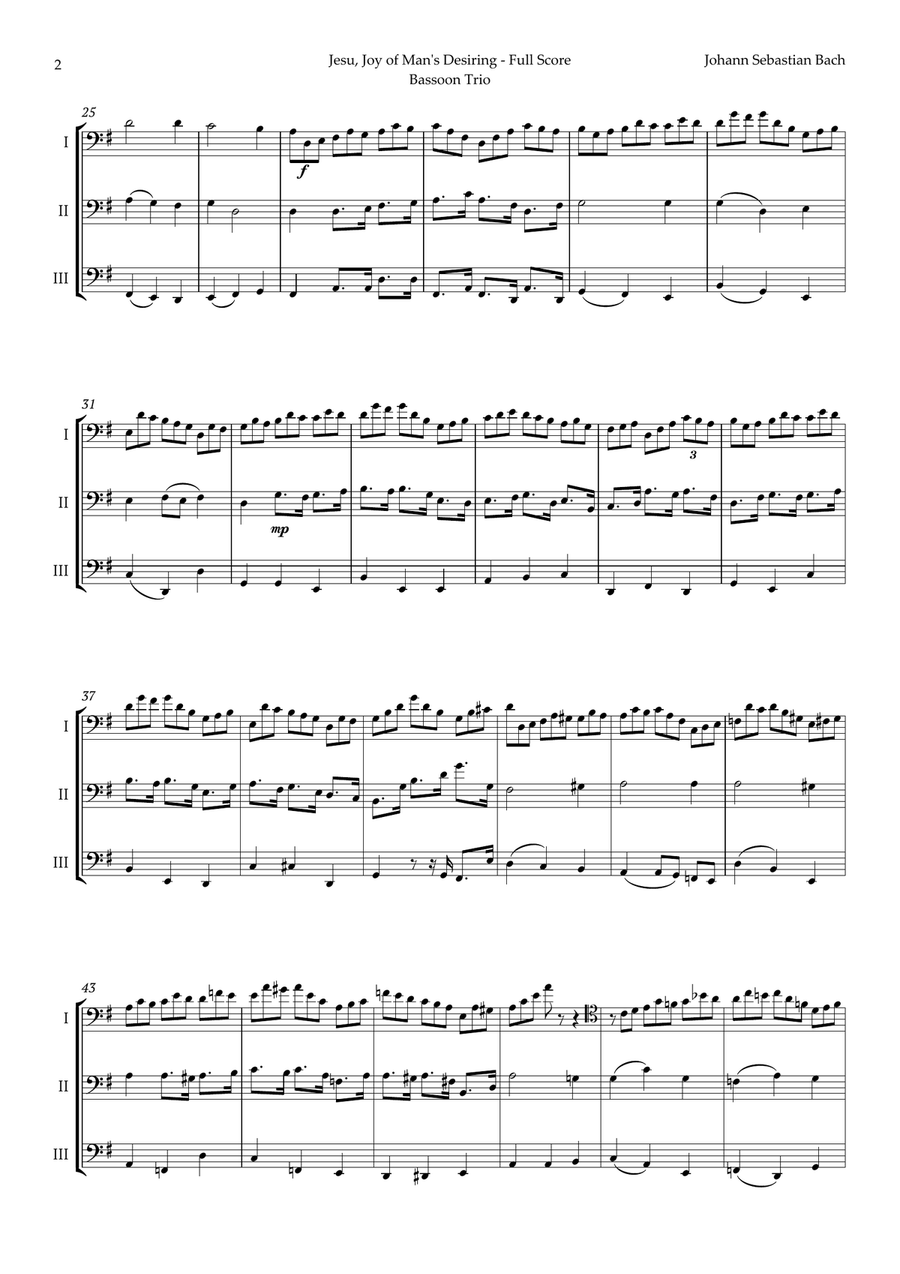 Jesu, Joy of Man's Desiring by Bach for Bassoon Trio Clarinet Trio scores gallery preview page 2