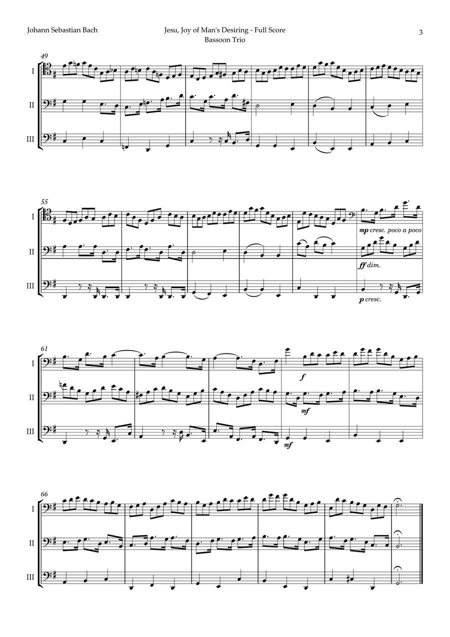 Jesu, Joy of Man's Desiring by Bach for Bassoon Trio Clarinet Trio scores gallery preview page 3