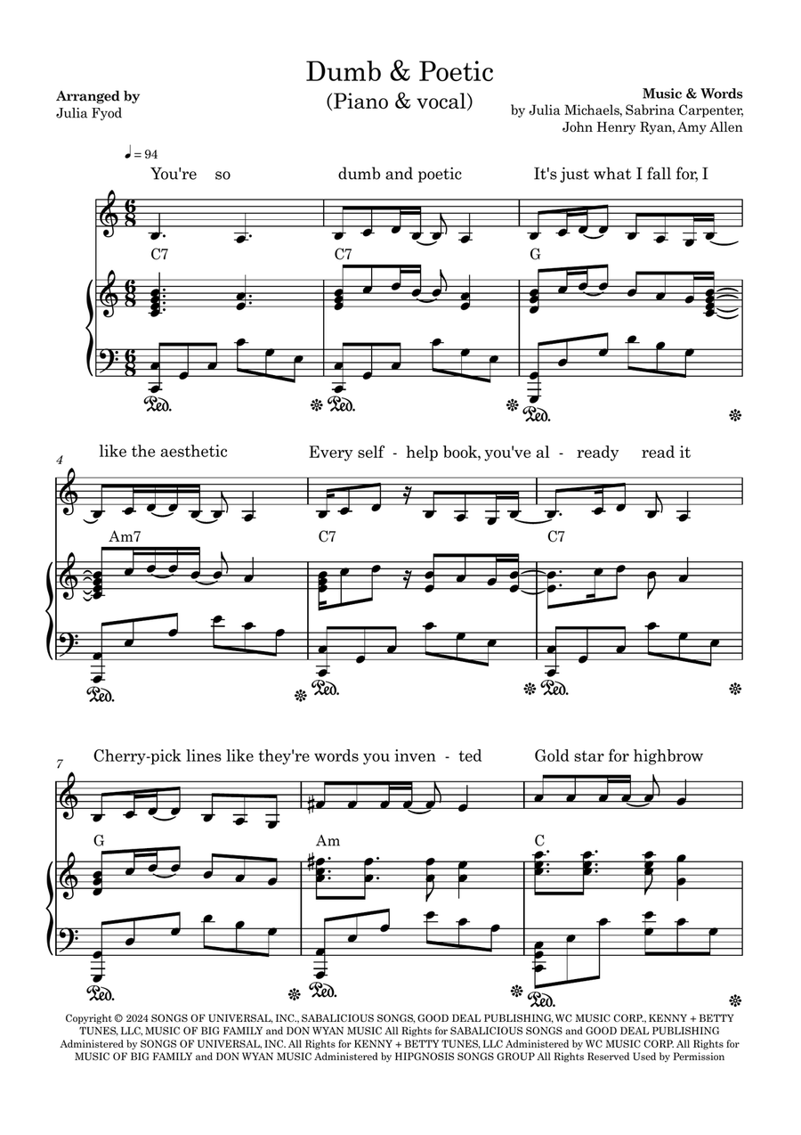 Dumb & Poetic Dumb & Poetic Piano, Vocal scores gallery preview page 1
