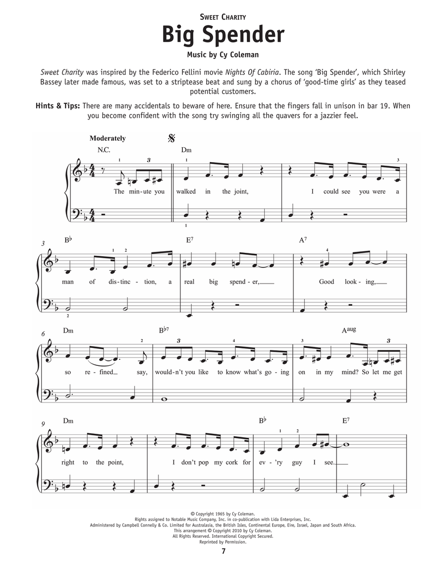 Big Spender (from Sweet Charity) Easy Piano scores gallery preview page 1