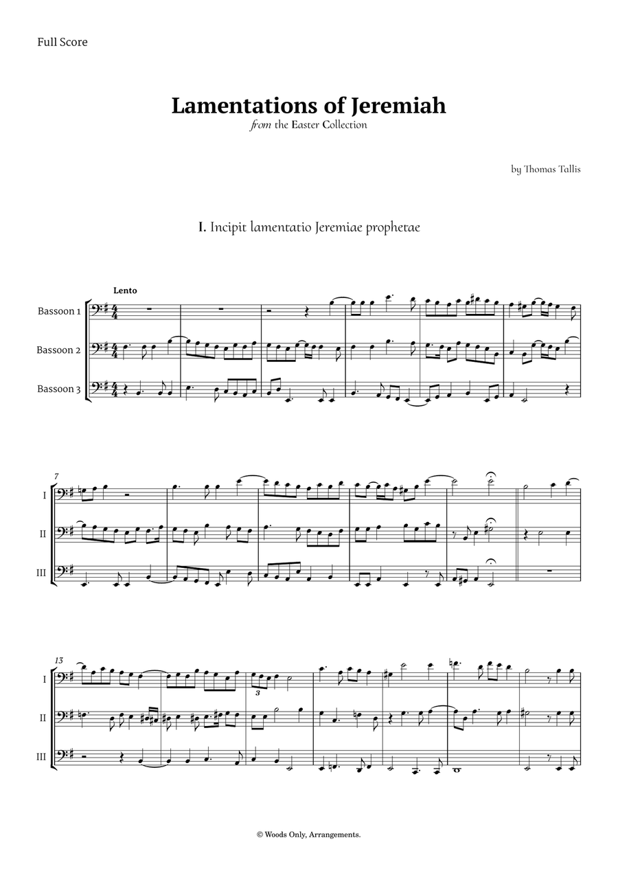 Lamentations of Jeremiah by Thomas Tallis for Bassoon Trio Woodwind Trio scores gallery preview page 1