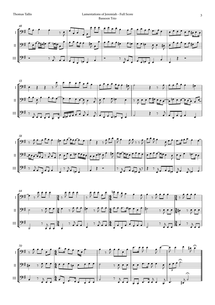 Lamentations of Jeremiah by Thomas Tallis for Bassoon Trio Woodwind Trio scores gallery preview page 3