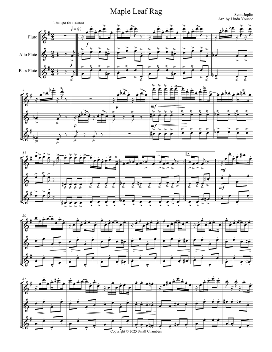 Maple Leaf Rag for Flute Trio (C, Alto, Bass) Woodwind Trio scores gallery preview page 2