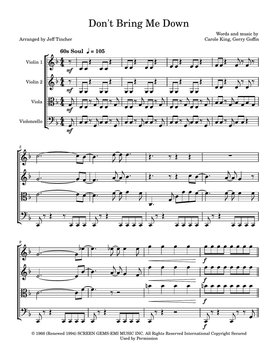 Don't Bring Me Down String Quartet scores gallery preview page 2