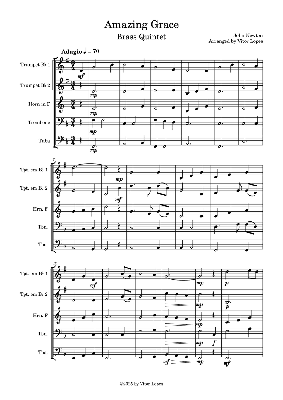 Amazing Grace Amazing Grace Brass Quintet scores gallery preview page 1