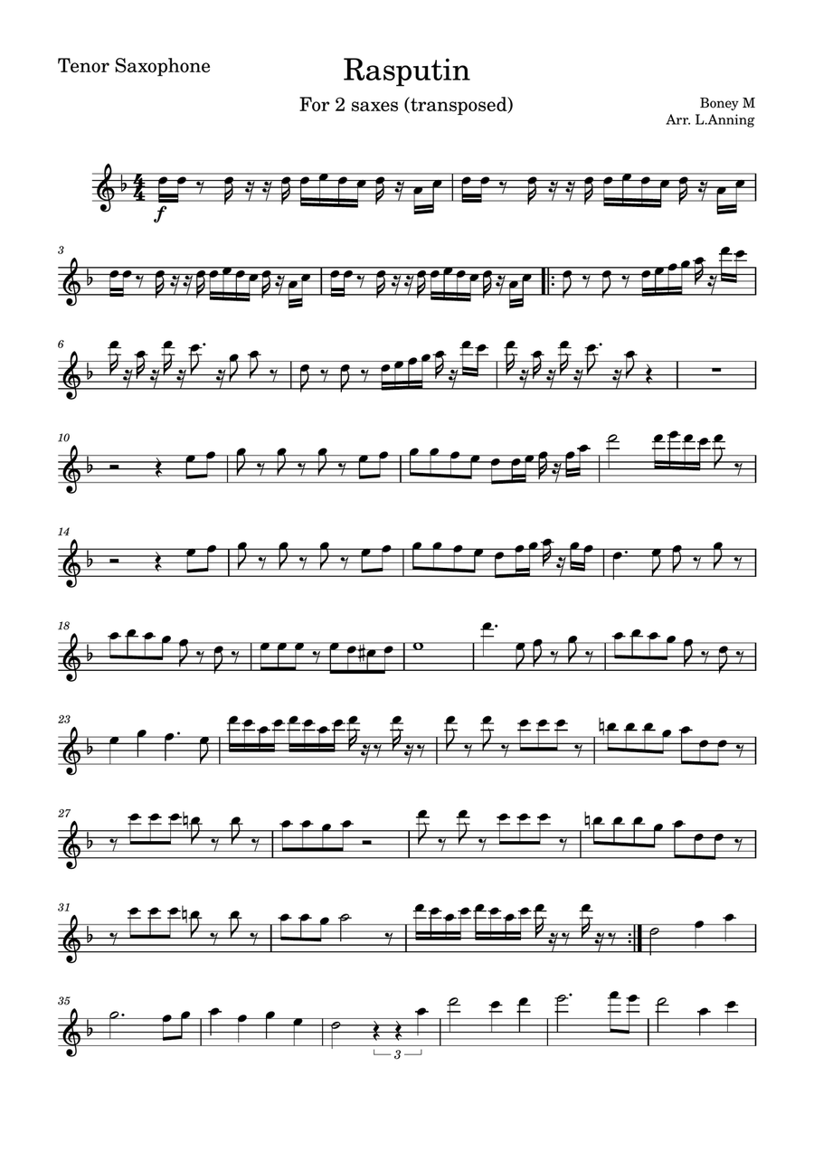 Rasputin Rasputin Tenor Saxophone scores gallery preview page 3