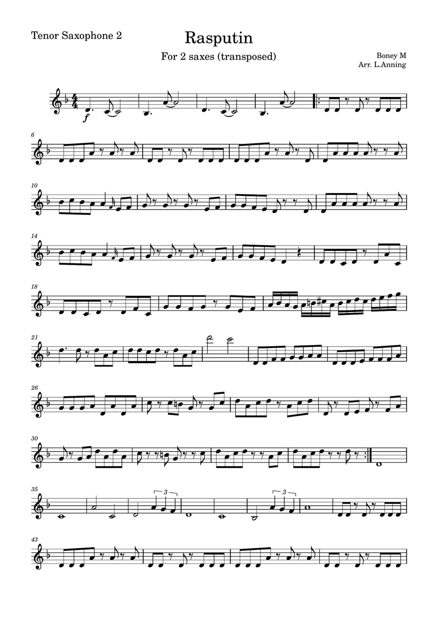 Rasputin Rasputin Tenor Saxophone scores gallery preview page 5