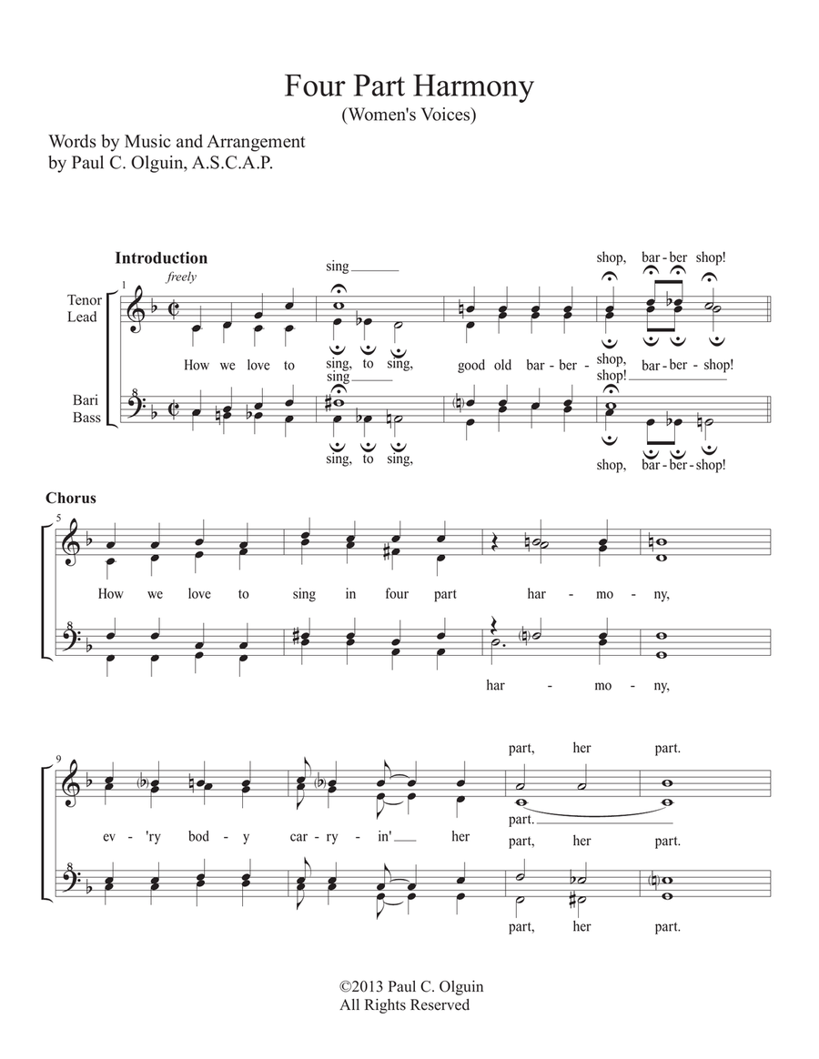 Four Part Harmony Four Part Harmony SSAA scores gallery preview page 1