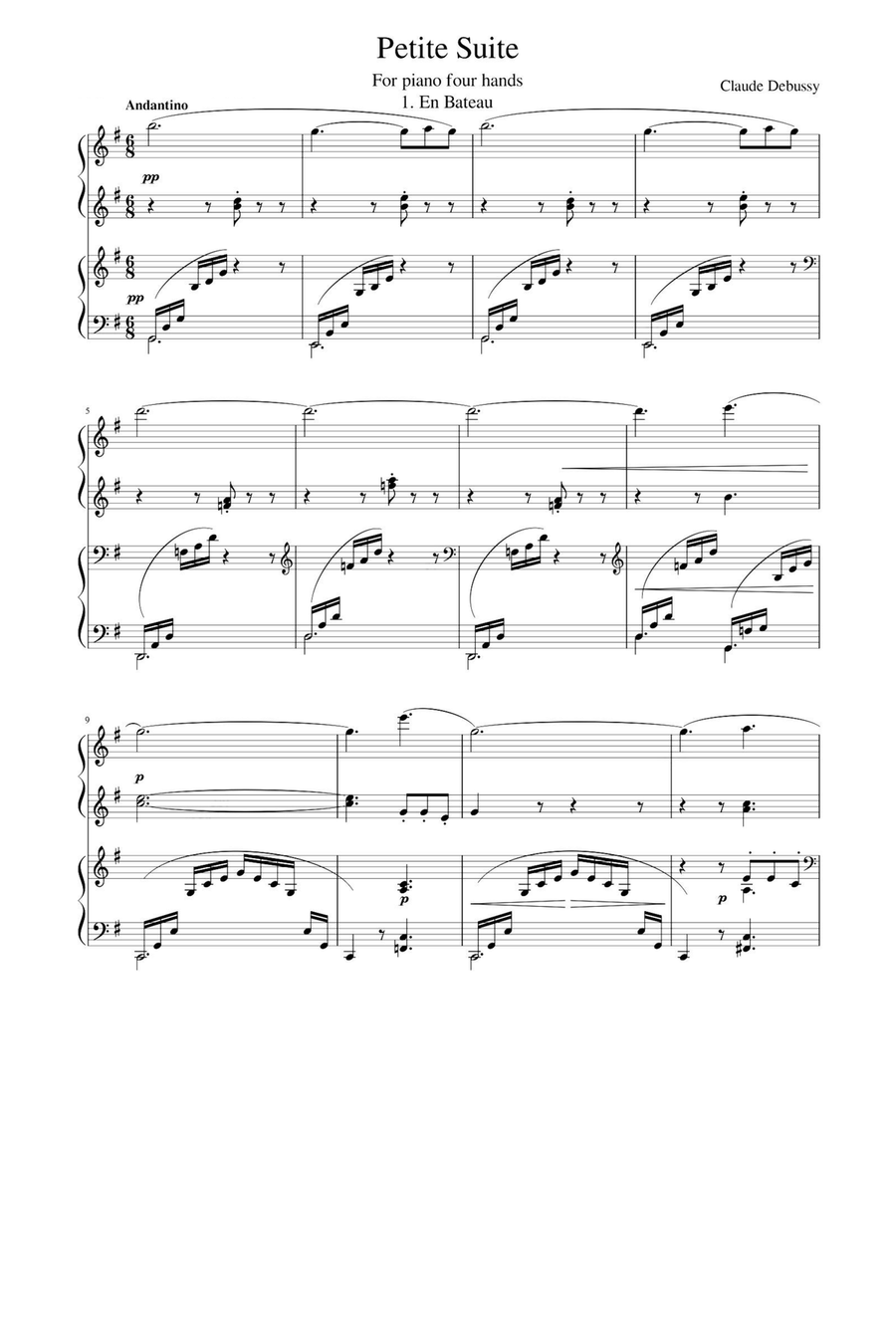 En Bateau Petite Suite - Claude Debussy 1 Piano, 4-Hands scores gallery preview page 1