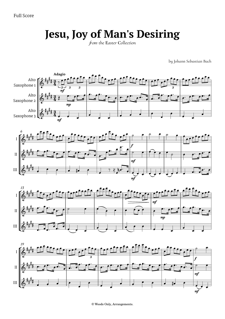 Jesu, Joy of Man's Desiring by Bach for Alto Sax Trio Woodwind Trio scores gallery preview page 1