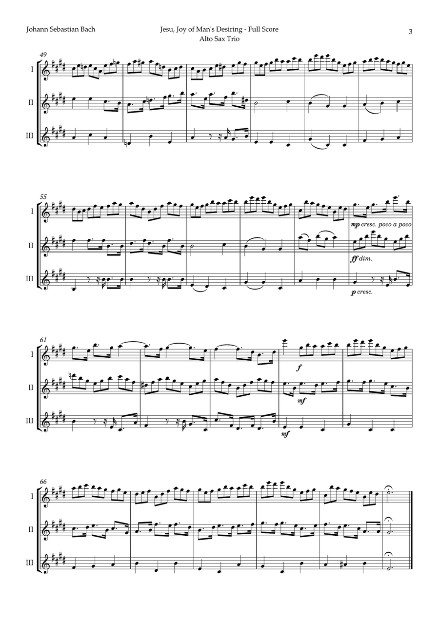 Jesu, Joy of Man's Desiring by Bach for Alto Sax Trio Woodwind Trio scores gallery preview page 3