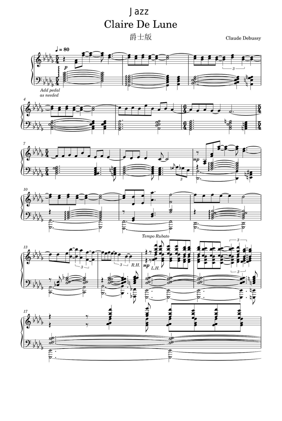 Claire de Lune Jazz - Claude Debussy Piano Solo scores gallery preview page 1