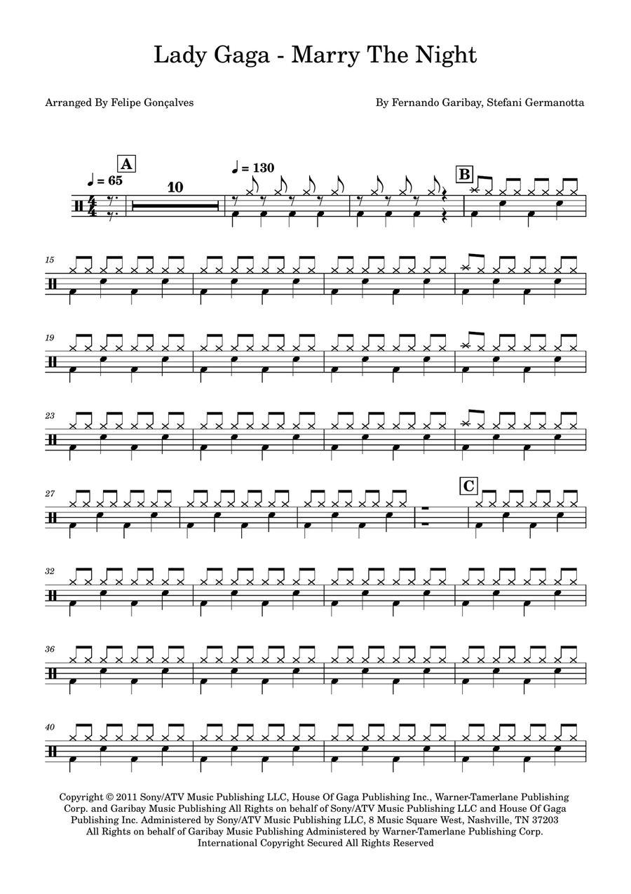 Marry The Night Marry The Night Drum Set scores gallery preview page 1
