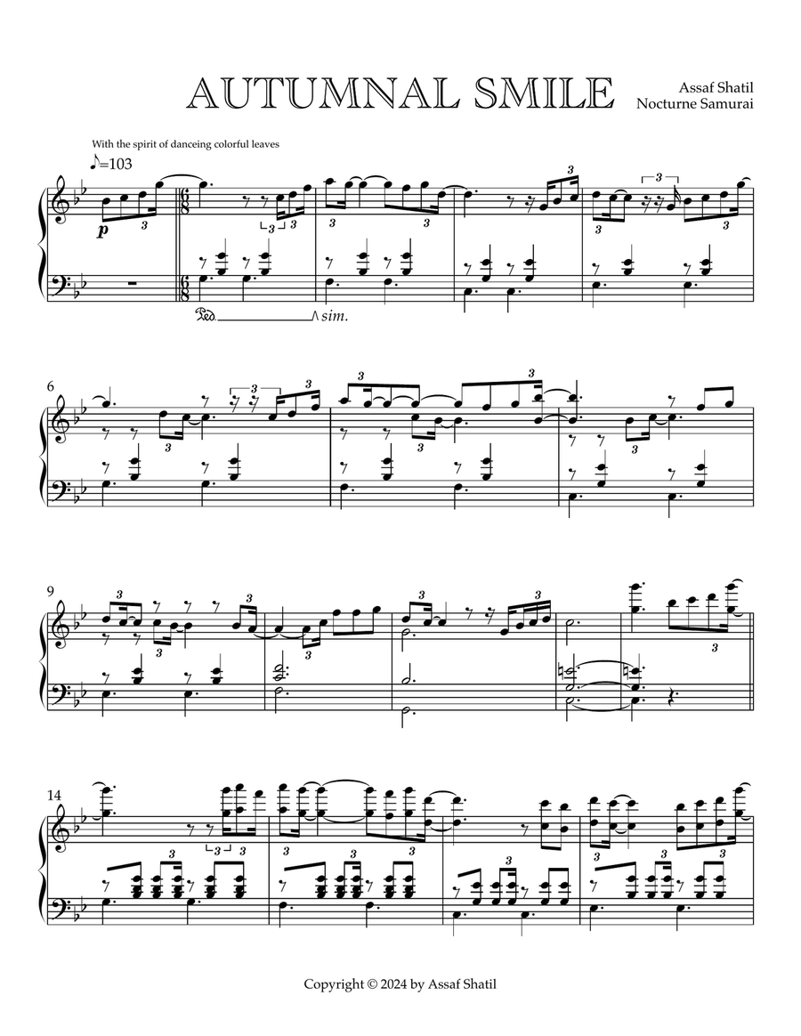 Autumnal Smile Piano Solo scores gallery preview page 1