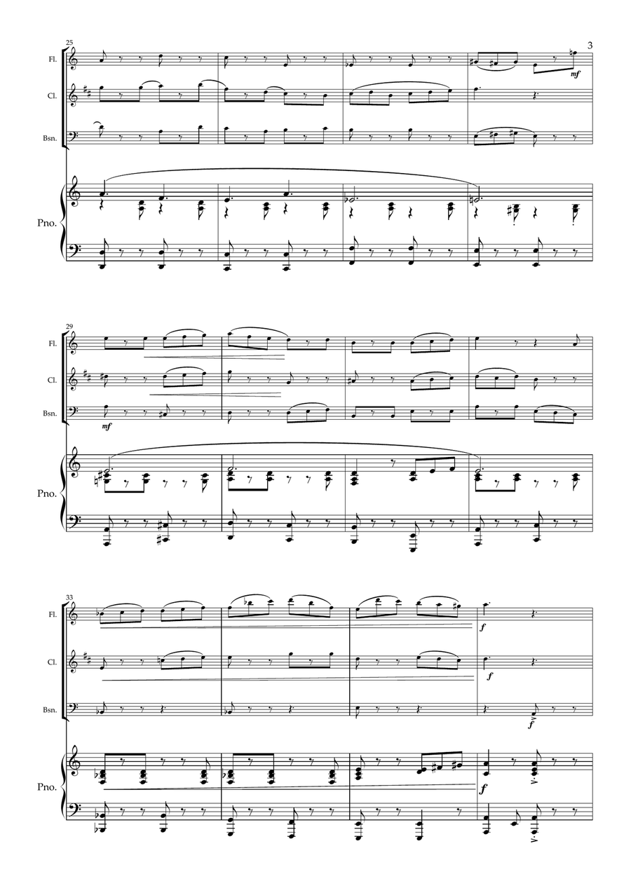 Salento. A Modern Tarantella for Wind Trio and Piano. (Flute, Clarinet, Bassoon and Piano) Small Ensemble scores gallery preview page 4