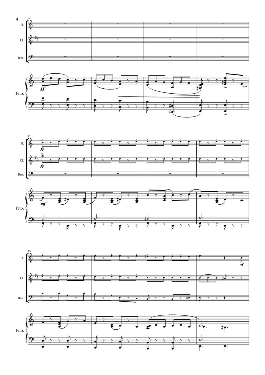 Salento. A Modern Tarantella for Wind Trio and Piano. (Flute, Clarinet, Bassoon and Piano) Small Ensemble scores gallery preview page 5