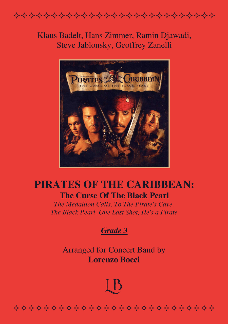 Medley: The Medallion Calls with To The Pirate's Cave!, The Black Pearl, One Last Shot, and He's ... Concert Band scores gallery preview page 1