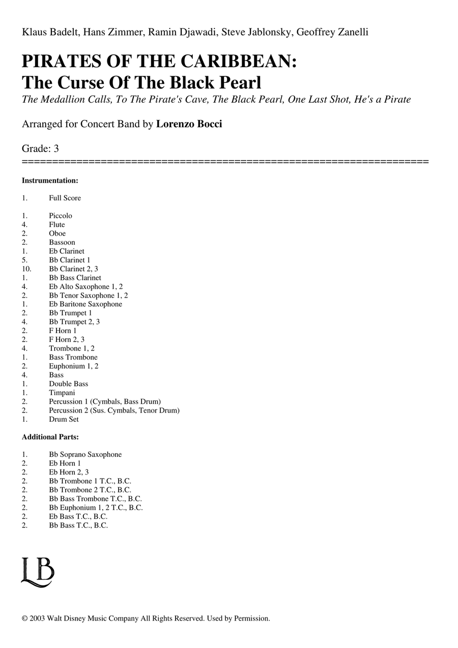 Medley: The Medallion Calls with To The Pirate's Cave!, The Black Pearl, One Last Shot, and He's ... Concert Band scores gallery preview page 2