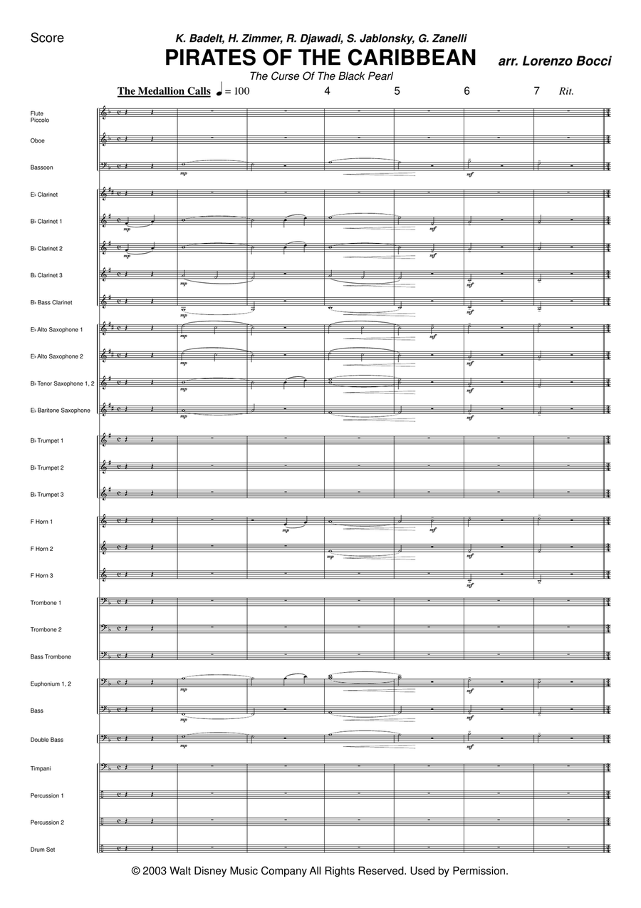 Medley: The Medallion Calls with To The Pirate's Cave!, The Black Pearl, One Last Shot, and He's ... Concert Band scores gallery preview page 3