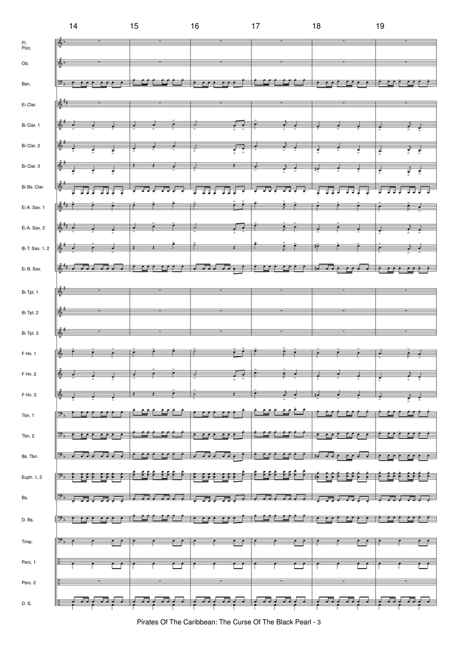 Medley: The Medallion Calls with To The Pirate's Cave!, The Black Pearl, One Last Shot, and He's ... Concert Band scores gallery preview page 5