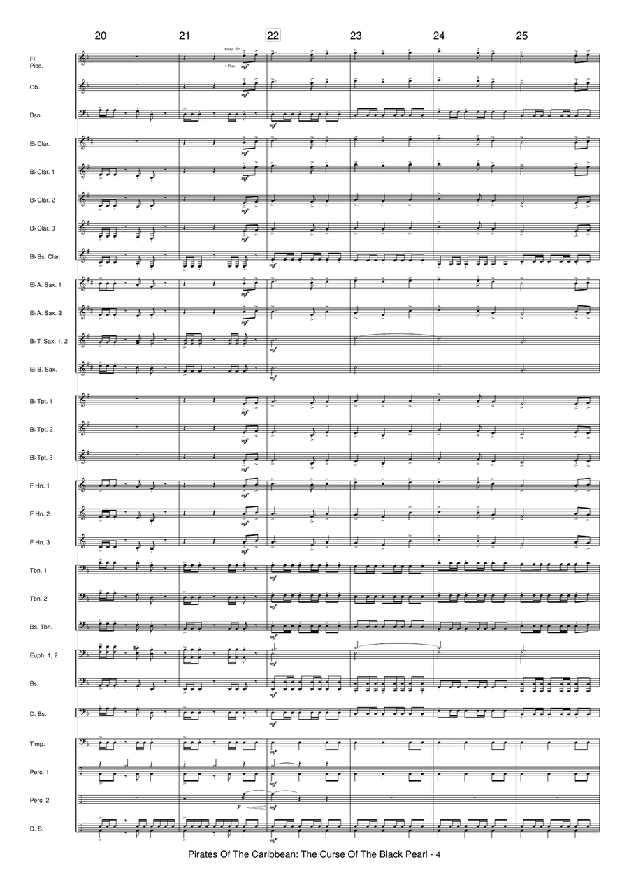 Medley: The Medallion Calls with To The Pirate's Cave!, The Black Pearl, One Last Shot, and He's ... Concert Band scores gallery preview page 6