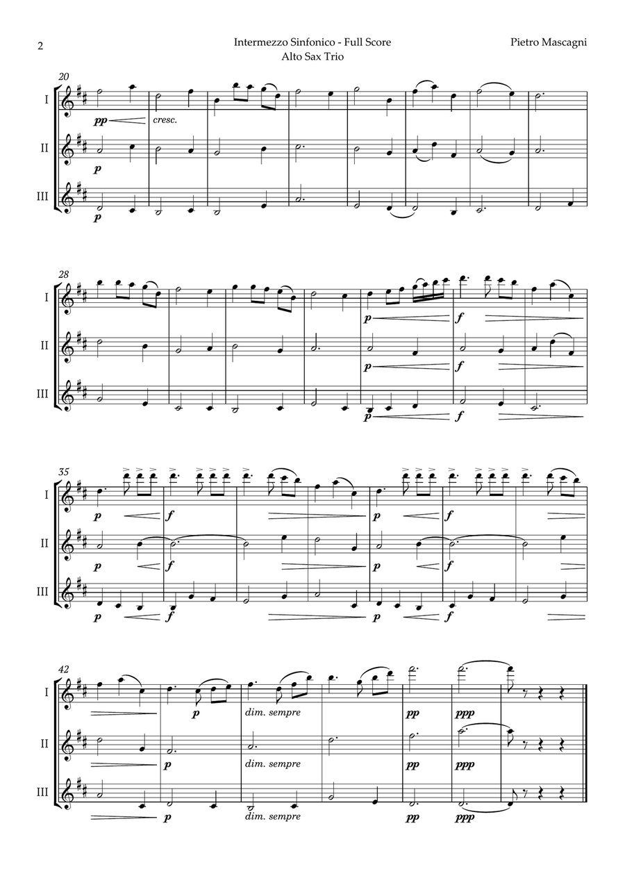 Intermezzo Sinfonico by Pietro Mascagni for Alto Sax Trio Woodwind Trio scores gallery preview page 2