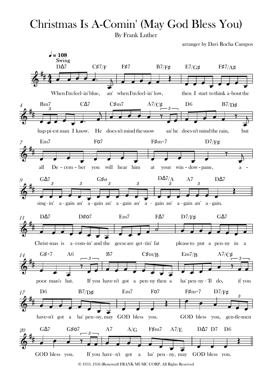Christmas Is A-Comin' (May God Bless You) Piano scores gallery preview page 1