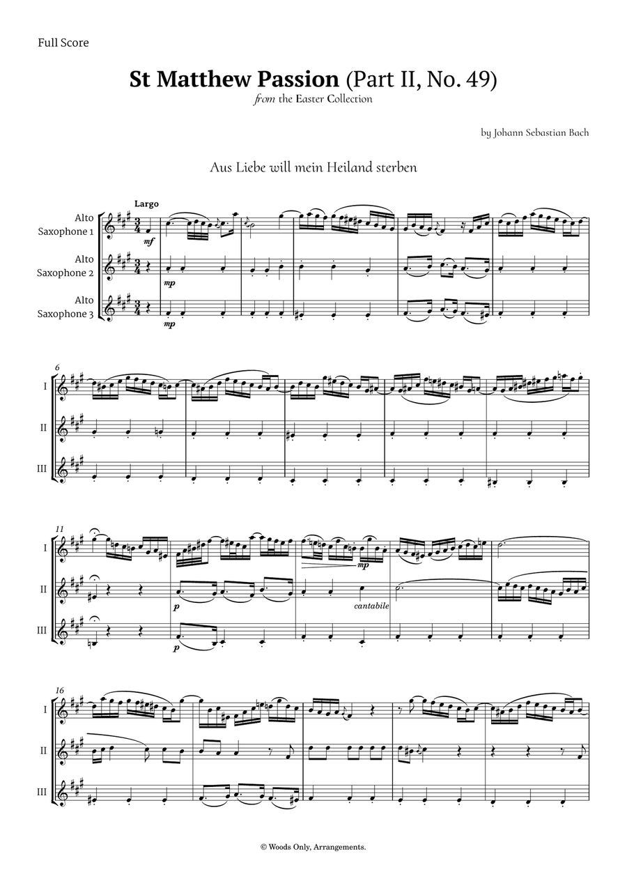 Aus Liebe will mein Heiland sterben by Bach for Alto Sax Trio Woodwind Trio scores gallery preview page 1