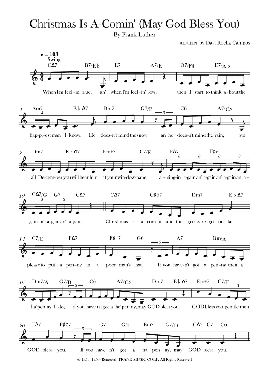 Christmas Is A-Comin' (May God Bless You) Piano scores gallery preview page 1