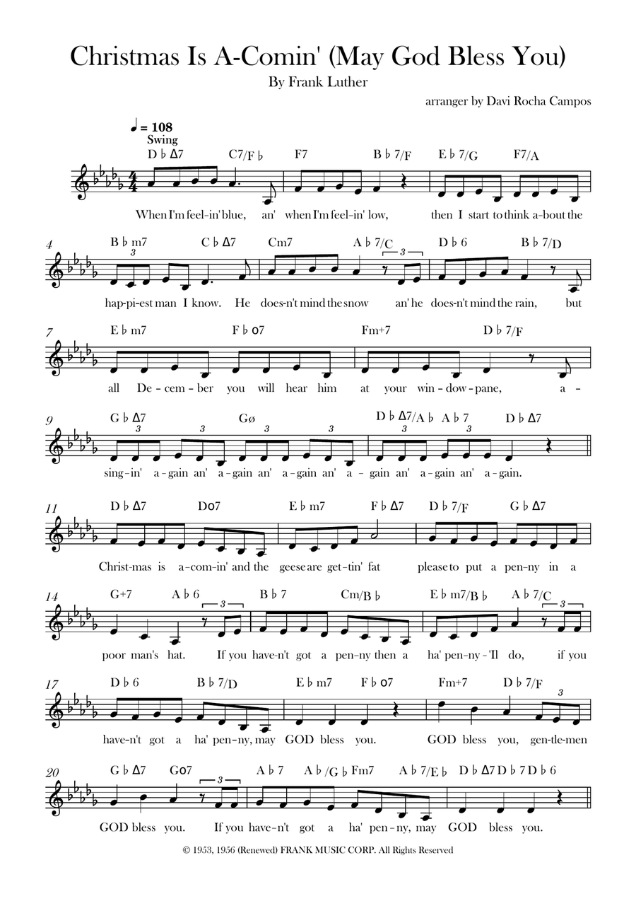 Christmas Is A-Comin' (May God Bless You) Piano scores gallery preview page 1