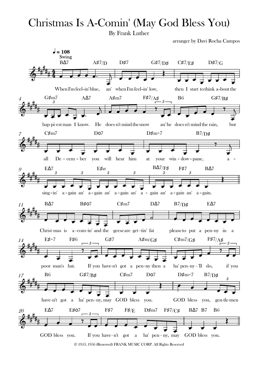 Christmas Is A-Comin' (May God Bless You) Piano scores gallery preview page 1