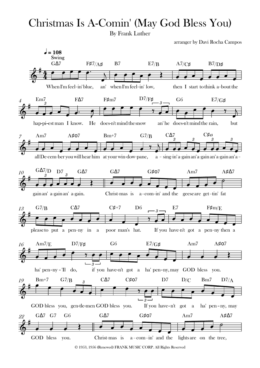 Christmas Is A-Comin' (May God Bless You) Piano scores gallery preview page 1