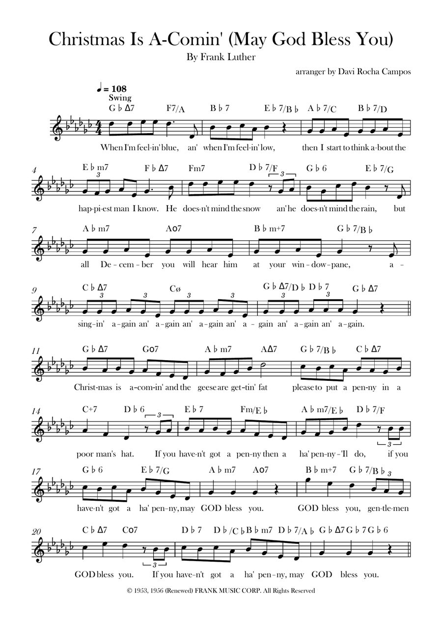 Christmas Is A-Comin' (May God Bless You) Piano scores gallery preview page 1
