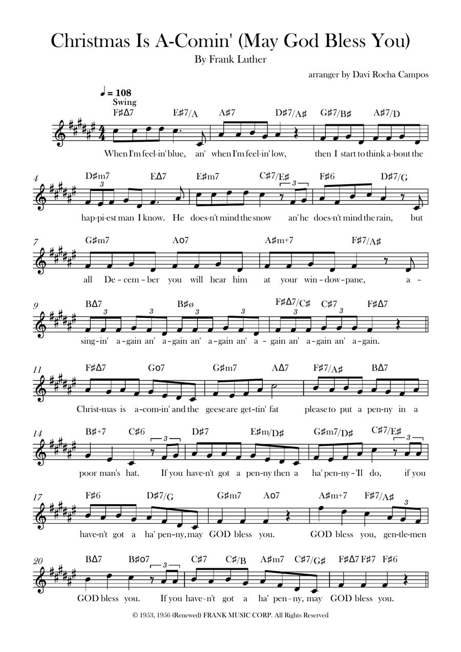 Christmas Is A-Comin' (May God Bless You) Piano scores gallery preview page 1