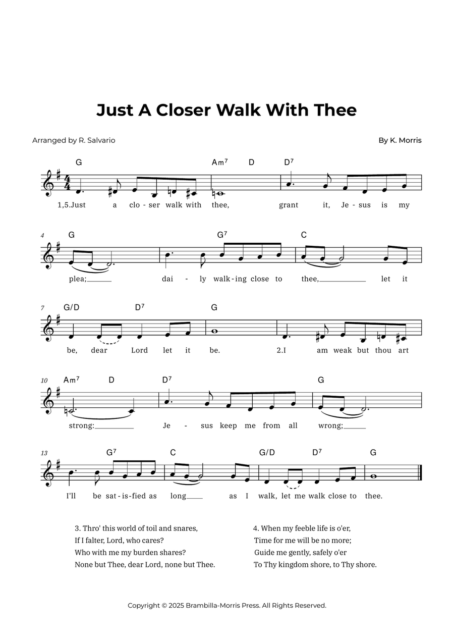 Just A Closer Walk With Thee (Key of G Major) Piano scores gallery preview page 1