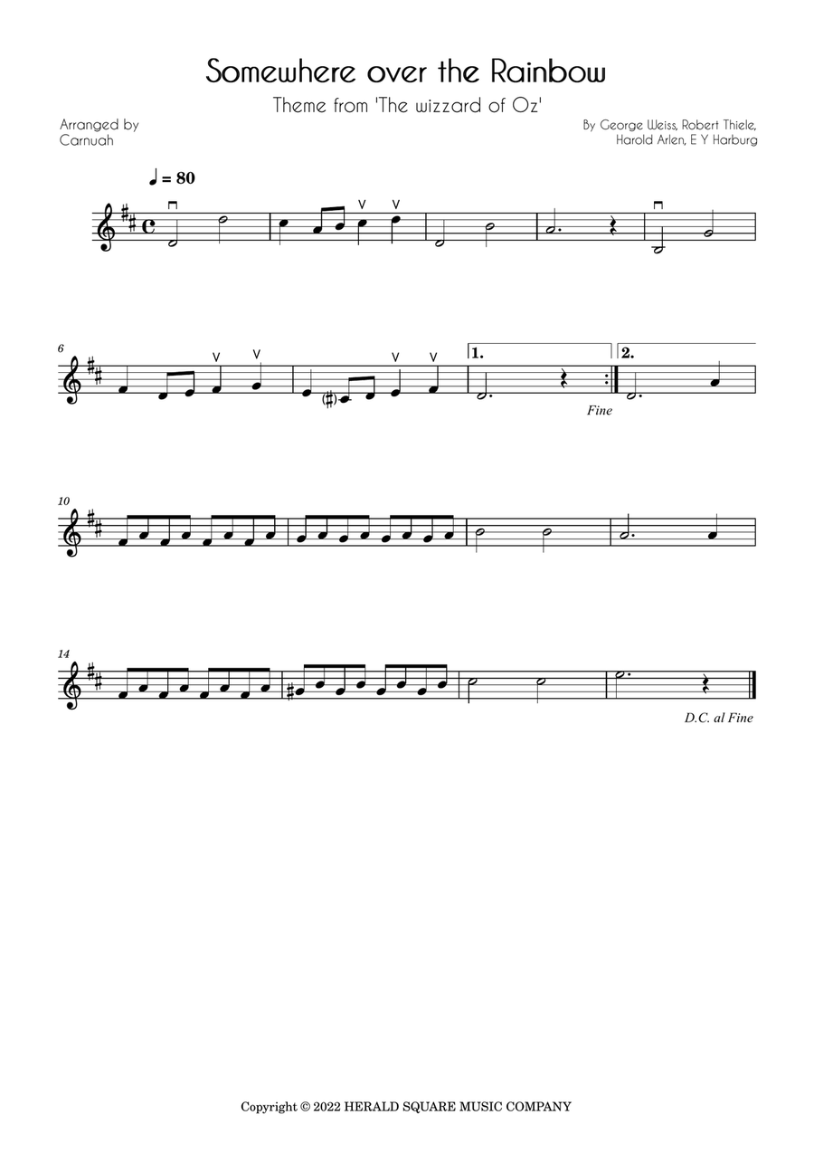 Somewhere Over The Rainbow/what A Wonderful World Violin Solo scores gallery preview page 1
