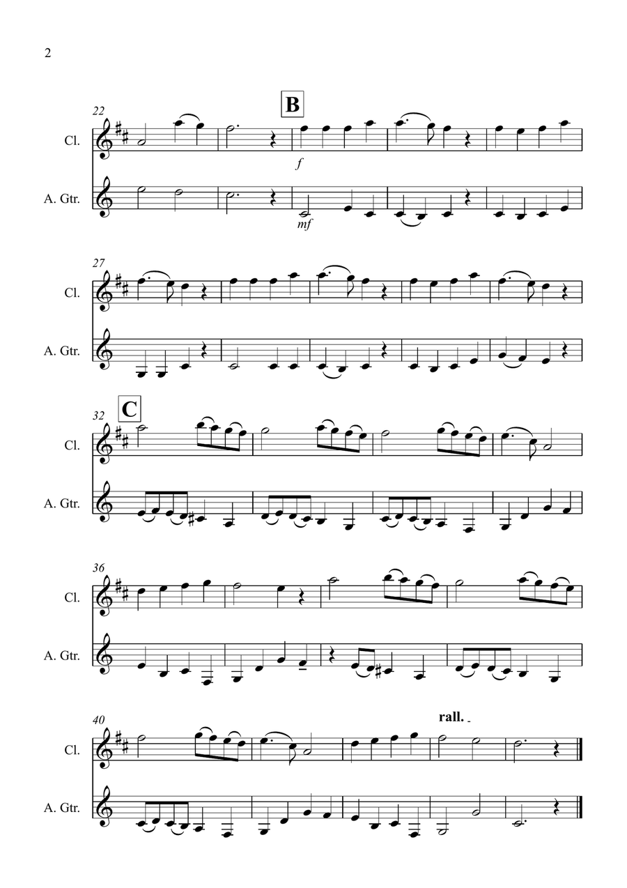 Angels We Have Heard on High for Clarinet and Guitar B-Flat Clarinet scores gallery preview page 2