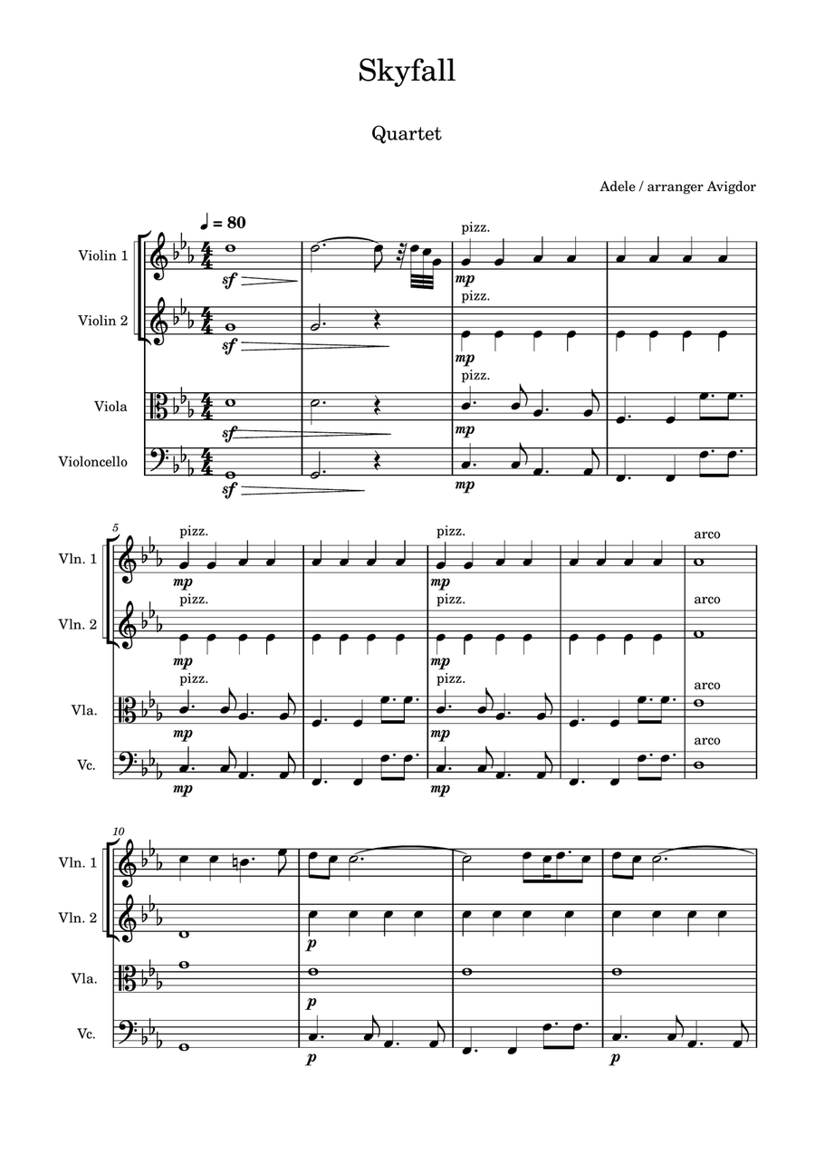 Skyfall String Quartet scores gallery preview page 1