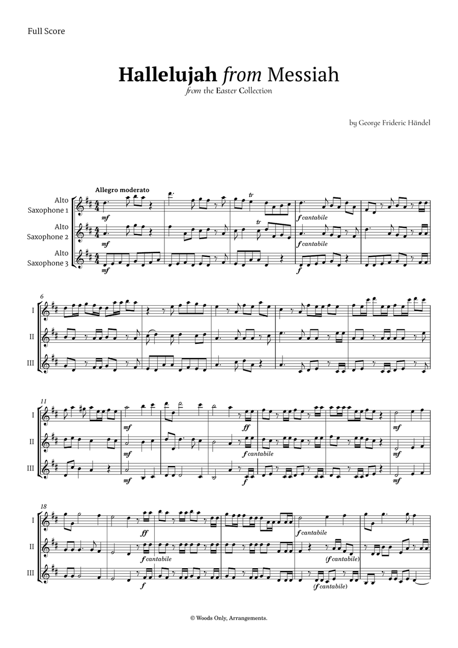 Hallelujah by Friedrich Händel for Alto Sax Trio Woodwind Trio scores gallery preview page 1