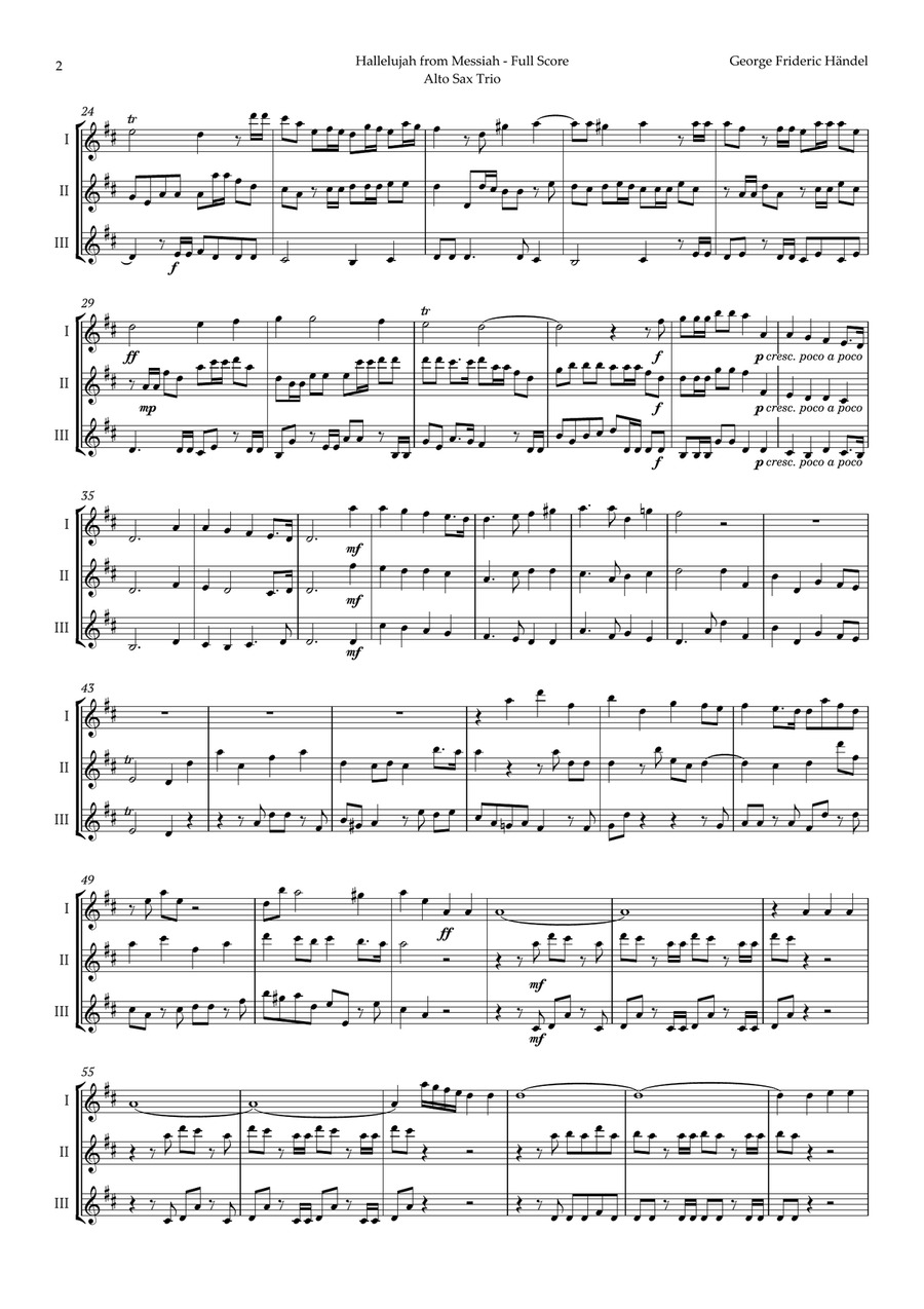 Hallelujah by Friedrich Händel for Alto Sax Trio Woodwind Trio scores gallery preview page 2