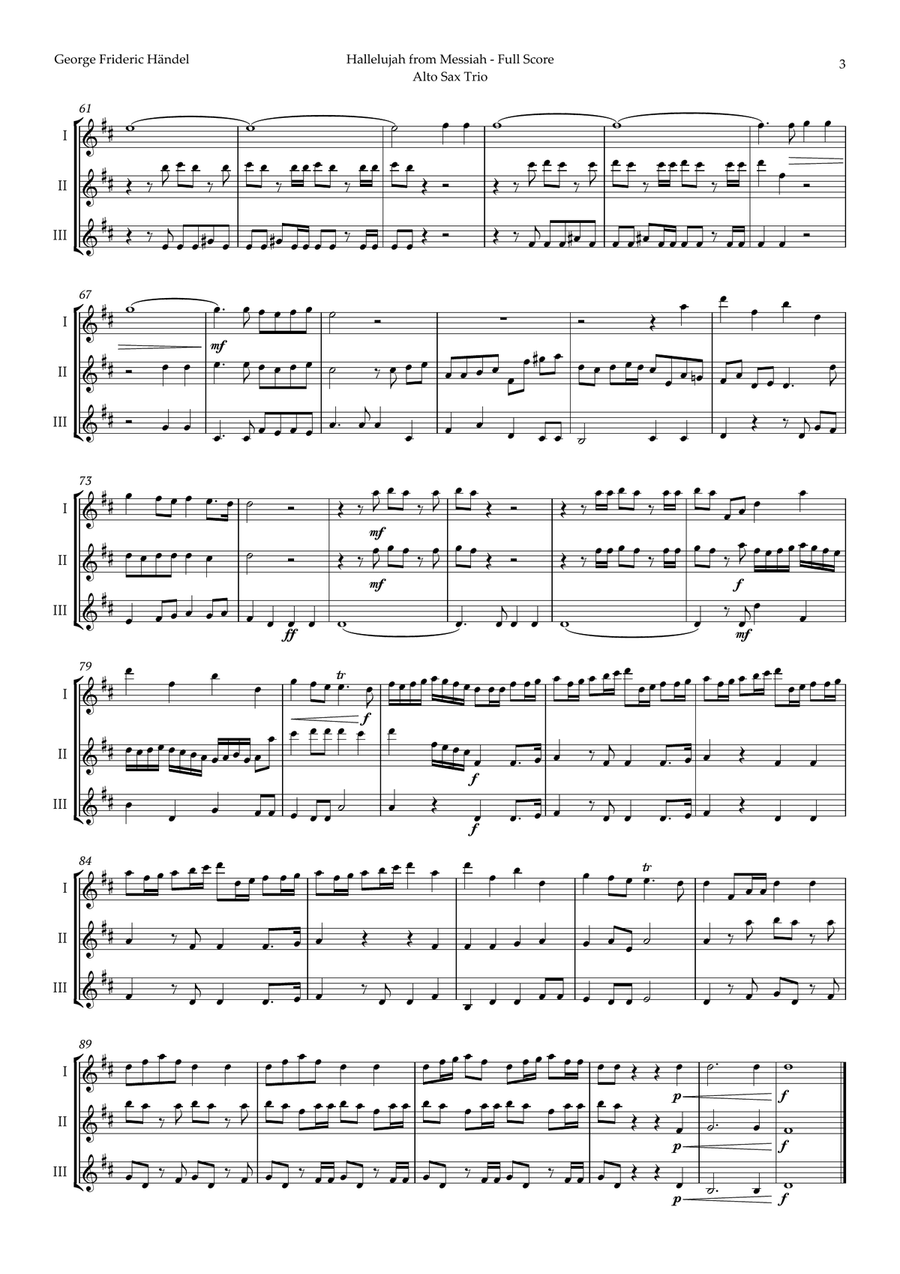 Hallelujah by Friedrich Händel for Alto Sax Trio Woodwind Trio scores gallery preview page 3