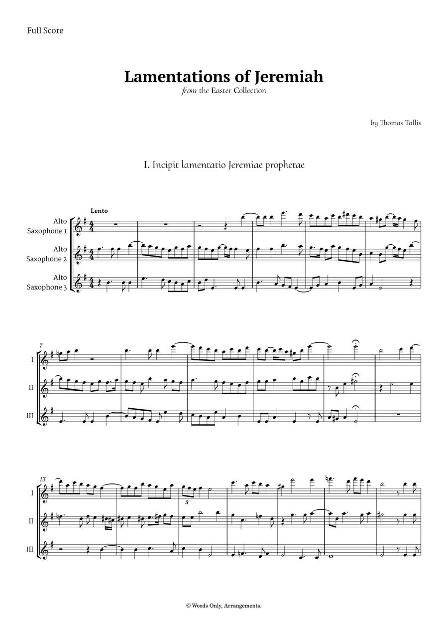 Lamentations of Jeremiah by Thomas Tallis for Alto Sax Trio Woodwind Trio scores gallery preview page 1