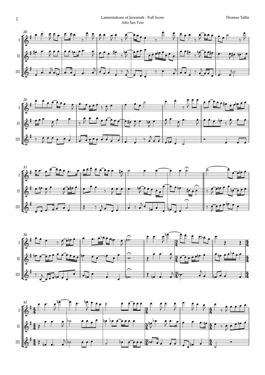 Lamentations of Jeremiah by Thomas Tallis for Alto Sax Trio Woodwind Trio scores gallery preview page 2